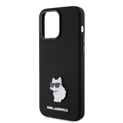 Hülle für Apple iPhone 15 Pro Max, Karl Lagerfeld, Silicone Choupette Metal, Schwarz