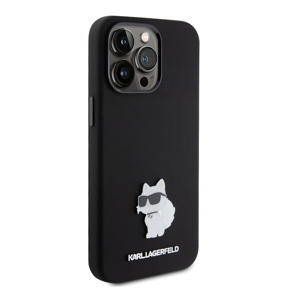Hülle für Apple iPhone 15 Pro Max, Karl Lagerfeld, Silicone Choupette Metal, Schwarz