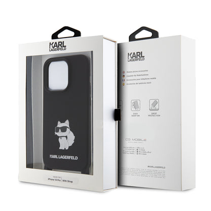 Hülle für Apple iPhone 15 Pro Max, Karl Lagerfeld, Silicone Crossbody Choupette, Schwarz