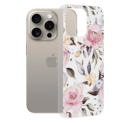 Hülle für Apple iPhone 15 Pro Max, Techsuit, Marble, Weiß