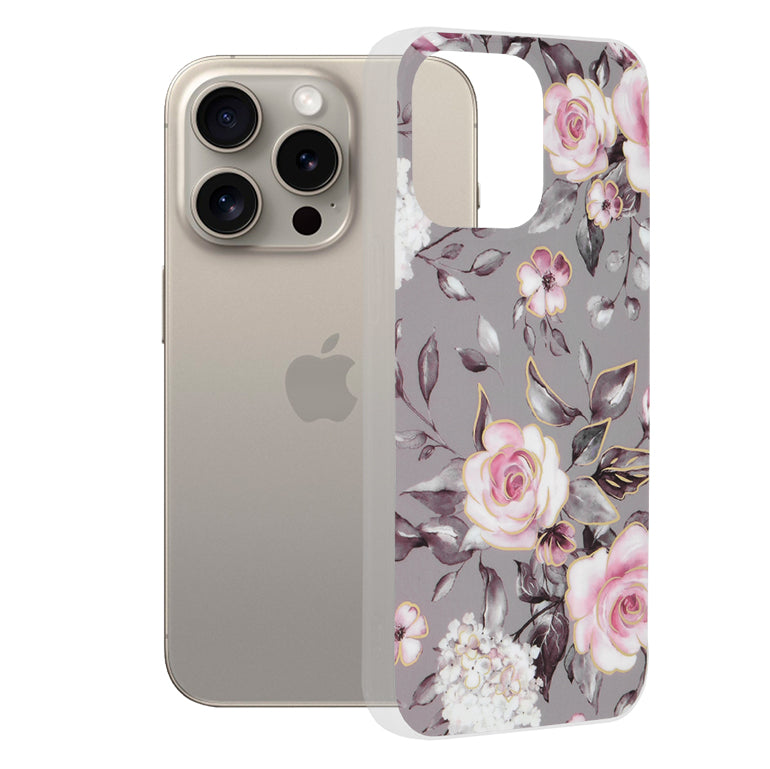 Hülle für Apple iPhone 15 Pro Max, Techsuit, Marble, Grau