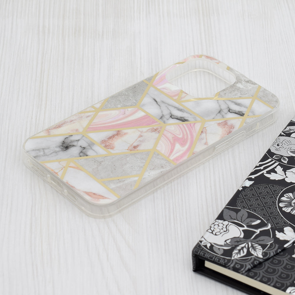Hülle für Apple iPhone 15 Pro Max, Techsuit, Marble, Rosa