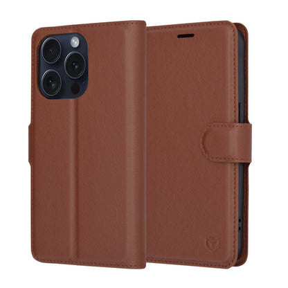 Hülle für Apple iPhone 15 Pro, Techsuit, Leder-Folio, Braun