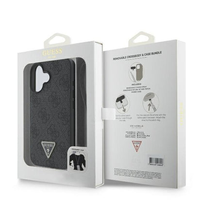 Hülle für Apple iPhone 16, Guess, Crossbody 4G Triangle Strass, Schwarz