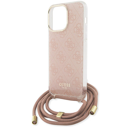 Hülle für Apple iPhone 16, Guess, Crossbody Cord 4G Print, Rosa