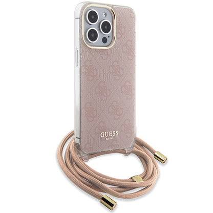 Hülle für Apple iPhone 16, Guess, Crossbody Cord 4G Print, Rosa
