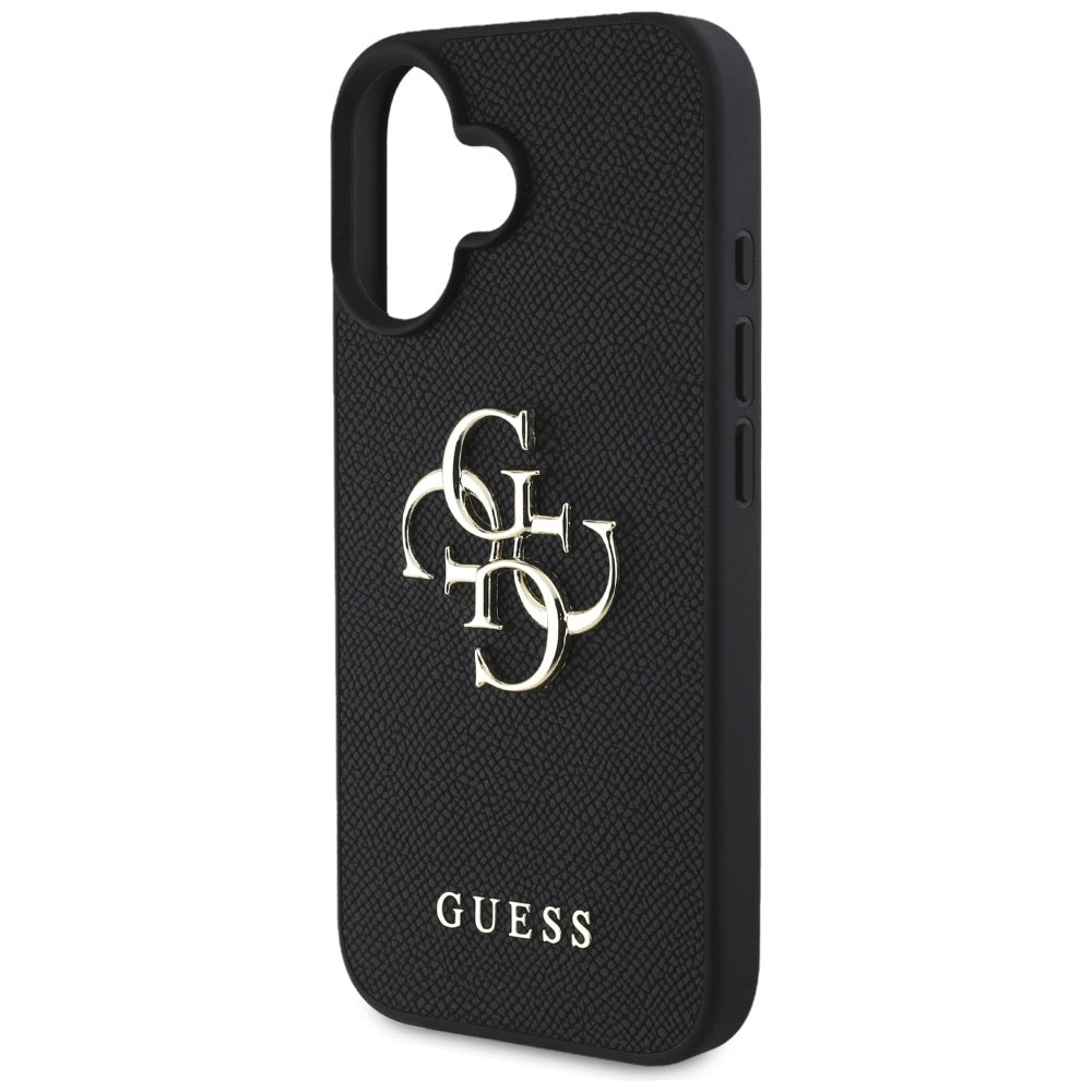 Hülle für Apple iPhone 16, Guess, Grained Big 4G Logo Small Classic Logo, Schwarz