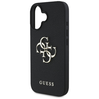 Hülle für Apple iPhone 16, Guess, Grained Big 4G Logo Small Classic Logo, Schwarz