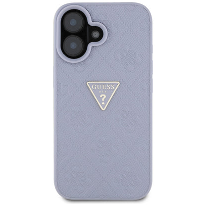 Hülle für Apple iPhone 16, Guess, Hot Stamp 4G Pattern Triangle Logo, Helles Lila
