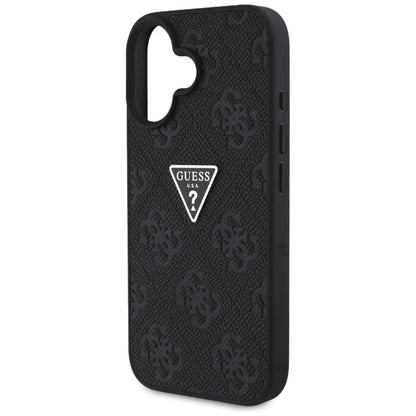 Hülle für Apple iPhone 16, Guess, Hot Stamp 4G Pattern Triangle Logo, Schwarz