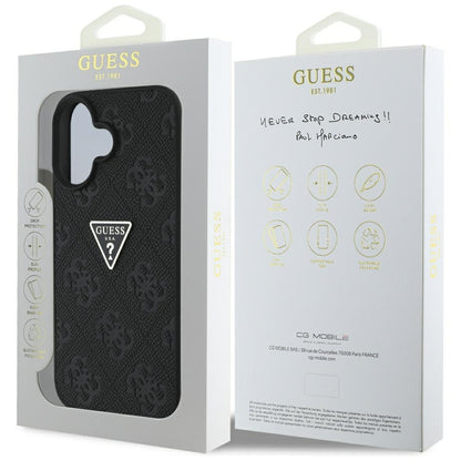 Hülle für Apple iPhone 16, Guess, Hot Stamp 4G Pattern Triangle Logo, Schwarz