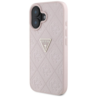 Case for Apple iPhone 16, Guess, Hot Stamp 4G Pattern Triangle Logo, Pink