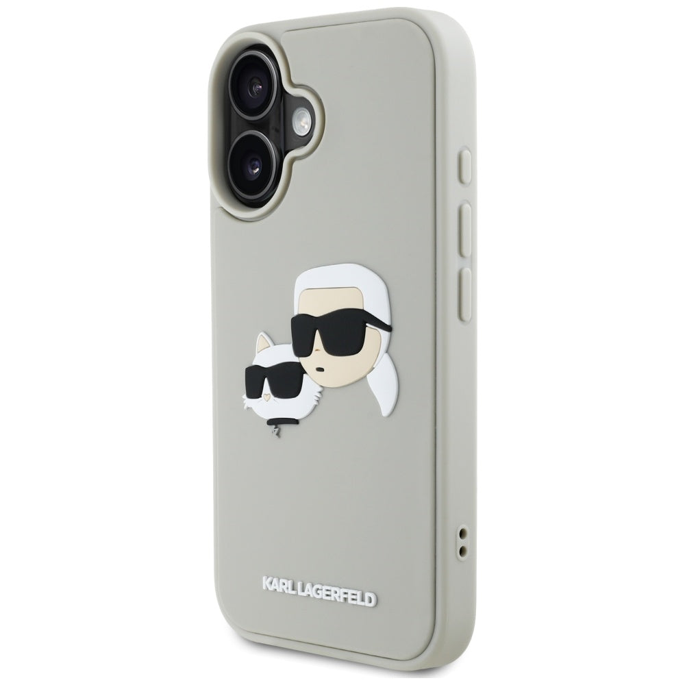 Case for Apple iPhone 16, Karl Lagerfeld, 3D Rubber Karl & Choupette, Beige