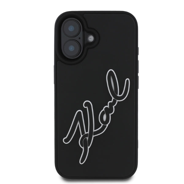 Hülle für Apple iPhone 16, Karl Lagerfeld, 3D Rubber Signature, Schwarz