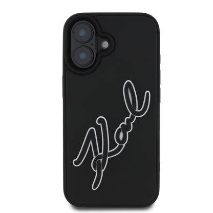 Hülle für Apple iPhone 16, Karl Lagerfeld, 3D Rubber Signature, Schwarz