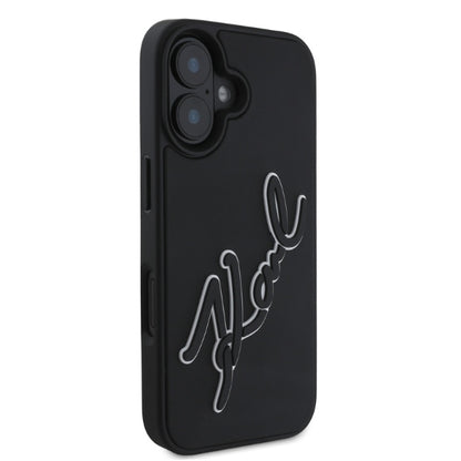 Hülle für Apple iPhone 16, Karl Lagerfeld, 3D Rubber Signature, Schwarz