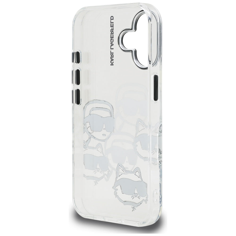 Hülle für Apple iPhone 16, Karl Lagerfeld, IML Luxury Multi Head Pattern, Transparent