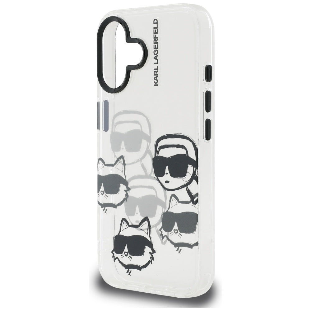 Hülle für Apple iPhone 16, Karl Lagerfeld, IML Luxury Multi Head Pattern, Transparent