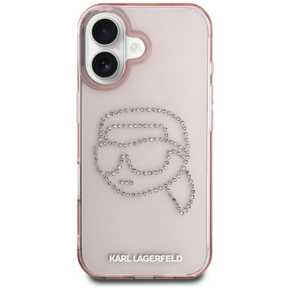 Hülle für Apple iPhone 16, Karl Lagerfeld, IML Rhinestones Karl's Head, Rosa