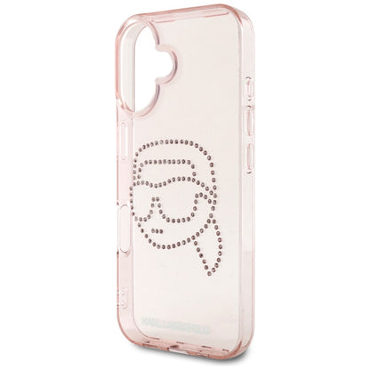 Hülle für Apple iPhone 16, Karl Lagerfeld, IML Rhinestones Karl's Head, Rosa
