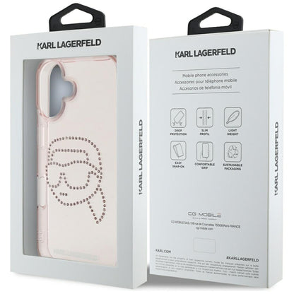 Hülle für Apple iPhone 16, Karl Lagerfeld, IML Rhinestones Karl's Head, Rosa