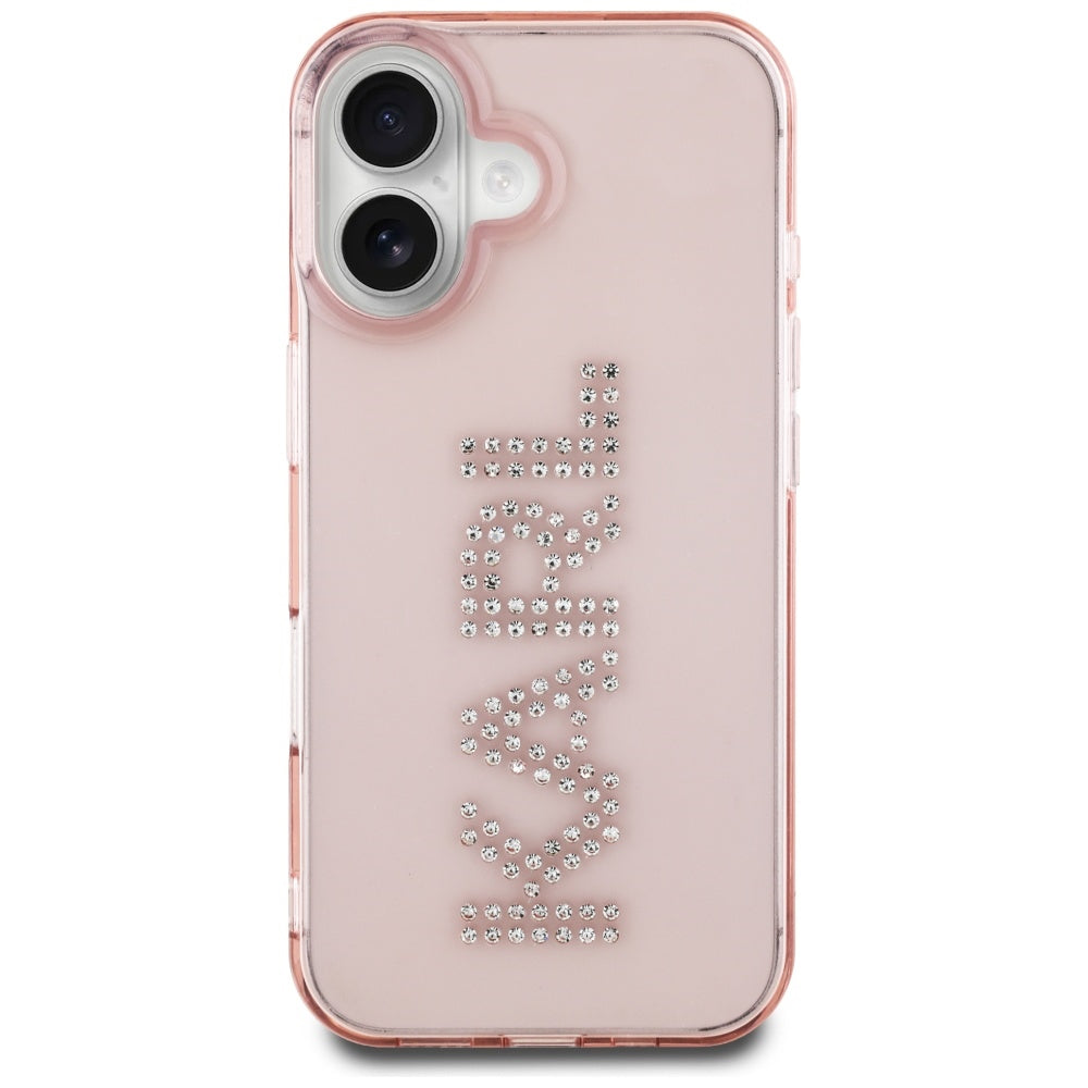Hülle für Apple iPhone 16, Karl Lagerfeld, IML Rhinestones Pink Logo, Rosa