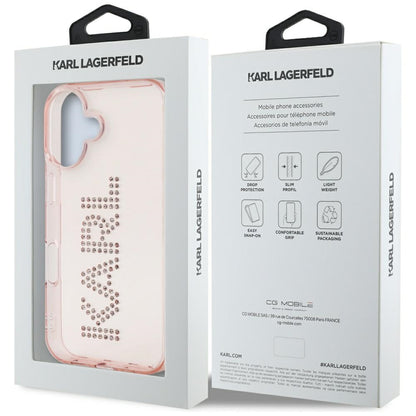 Hülle für Apple iPhone 16, Karl Lagerfeld, IML Rhinestones Pink Logo, Rosa