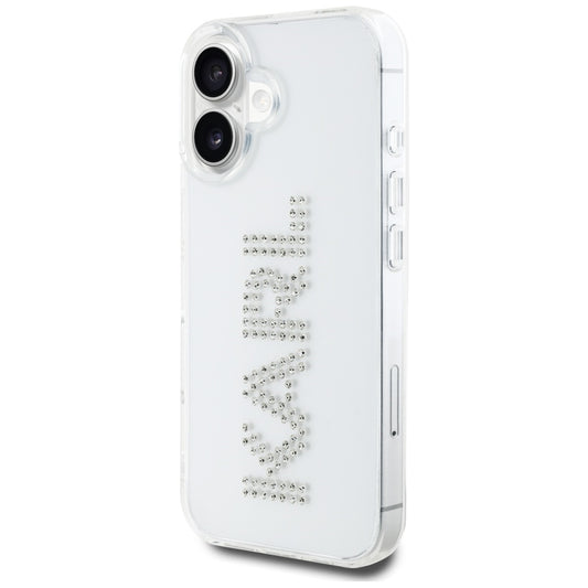 Hülle für Apple iPhone 16, Karl Lagerfeld, IML Rhinestones Transparent Logo, Transparent