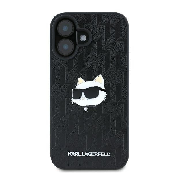 Hülle für Apple iPhone 16, Karl Lagerfeld, Monogram Choupette's Head, Schwarz