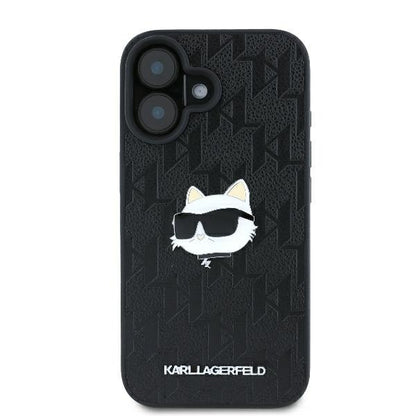 Hülle für Apple iPhone 16, Karl Lagerfeld, Monogram Choupette's Head, Schwarz