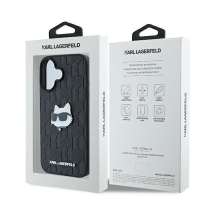 Hülle für Apple iPhone 16, Karl Lagerfeld, Monogram Choupette's Head, Schwarz