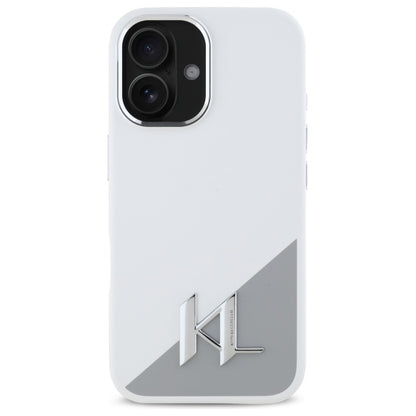 Case for Apple iPhone 16, Karl Lagerfeld, Silicone White Shadow Metal Initial, White