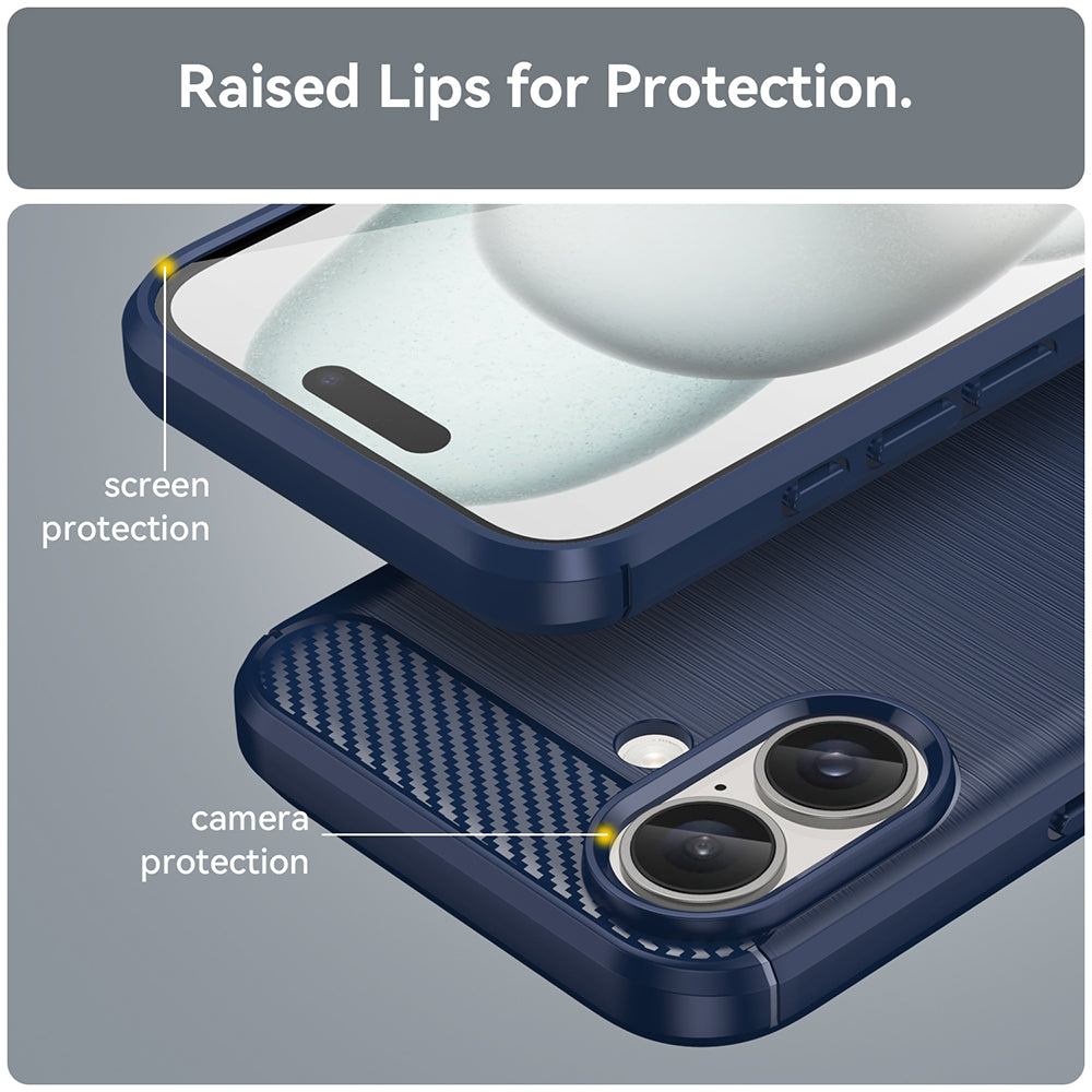 Hülle für Apple iPhone 16 Plus, Techsuit, Carbon, Blau