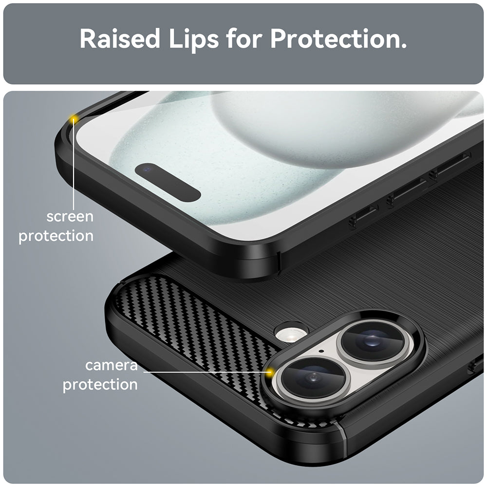 Hülle für Apple iPhone 16 Plus, Techsuit, Carbon, Schwarz