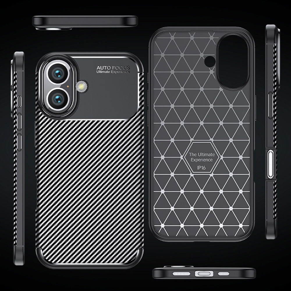 Hülle für Apple iPhone 16 Plus, Techsuit, CarbonFiber, Schwarz