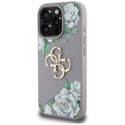 Hülle für Apple iPhone 16 Pro, Guess, 4G Grained Roses Big Logo, Lila