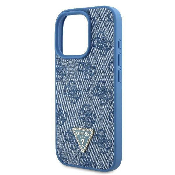 Hülle für Apple iPhone 16 Pro, Guess, Crossbody 4G Triangle Strass, Blau