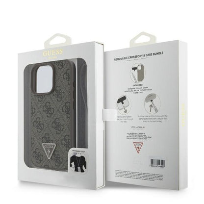 Hülle für Apple iPhone 16 Pro, Guess, Crossbody 4G Triangle Strass, Braun