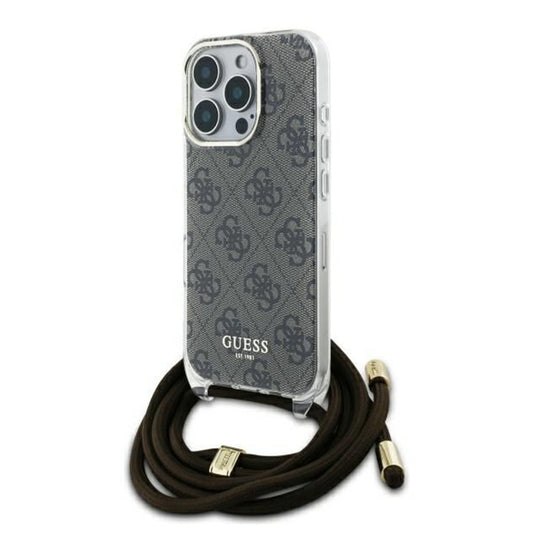 Hülle für Apple iPhone 16 Pro, Guess, Crossbody Cord 4G Print, Braun