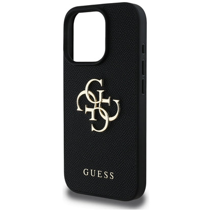 Hülle für Apple iPhone 16 Pro, Guess, Grained Big 4G Logo Small Classic Logo, Schwarz