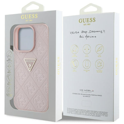 Case for Apple iPhone 16 Pro, Guess, Hot Stamp 4G Pattern Triangle Logo, Pink