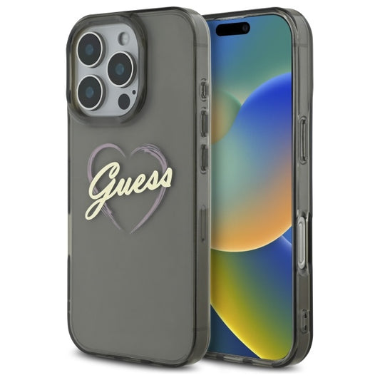 Hülle für Apple iPhone 16 Pro, Guess, IML Heart, Schwarz