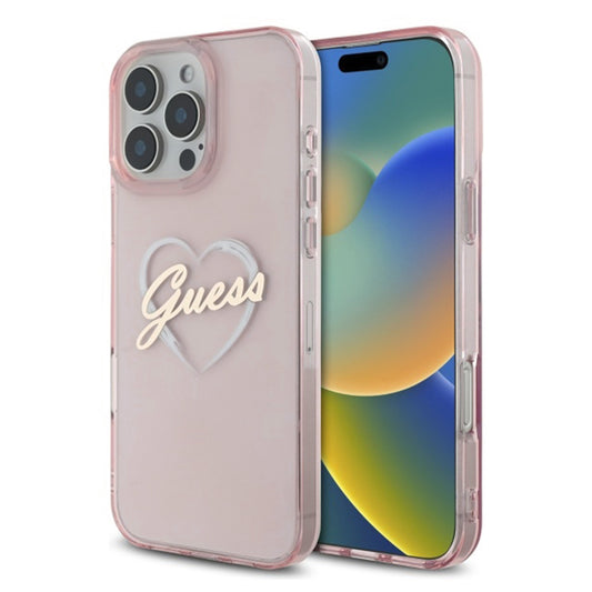 Hülle für Apple iPhone 16 Pro, Guess, IML Heart, Rosa