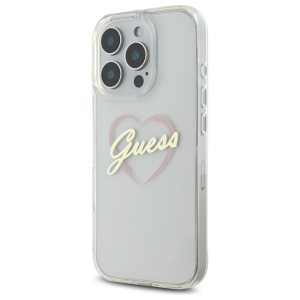 Hülle für Apple iPhone 16 Pro, Guess, IML Heart, Transparent