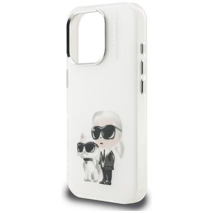 Hülle für Apple iPhone 16 Pro, Karl Lagerfeld, IML Aquarelle Logo Karl & Choupette, Weiß