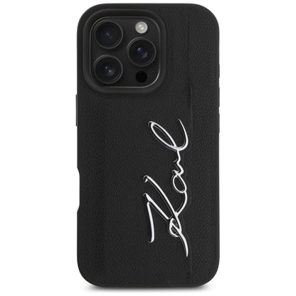 Hülle für Apple iPhone 16 Pro, Karl Lagerfeld, Metal Signature, Schwarz