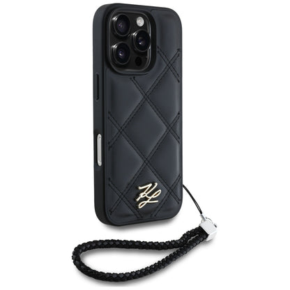 Hülle für Apple iPhone 16 Pro, Karl Lagerfeld, Quilted Initial Logo & Chain Strap, Schwarz
