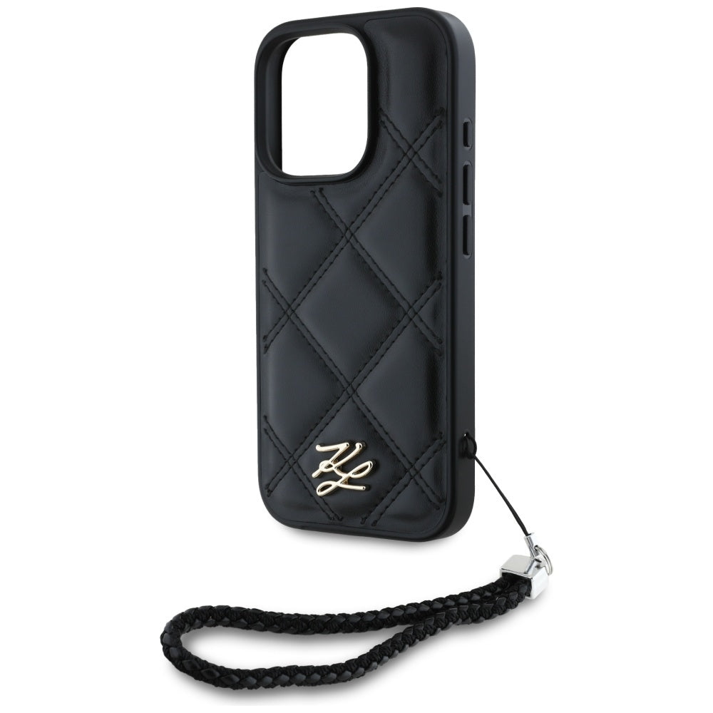 Hülle für Apple iPhone 16 Pro, Karl Lagerfeld, Quilted Initial Logo & Chain Strap, Schwarz