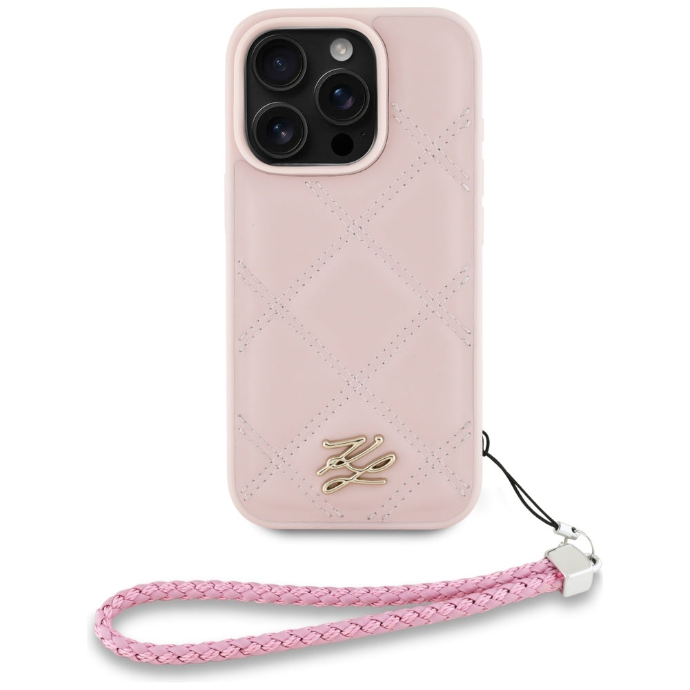Hülle für Apple iPhone 16 Pro, Karl Lagerfeld, Quilted Initial Logo & Chain Strap, Rosa