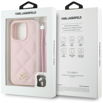 Hülle für Apple iPhone 16 Pro, Karl Lagerfeld, Quilted Initial Logo & Chain Strap, Rosa